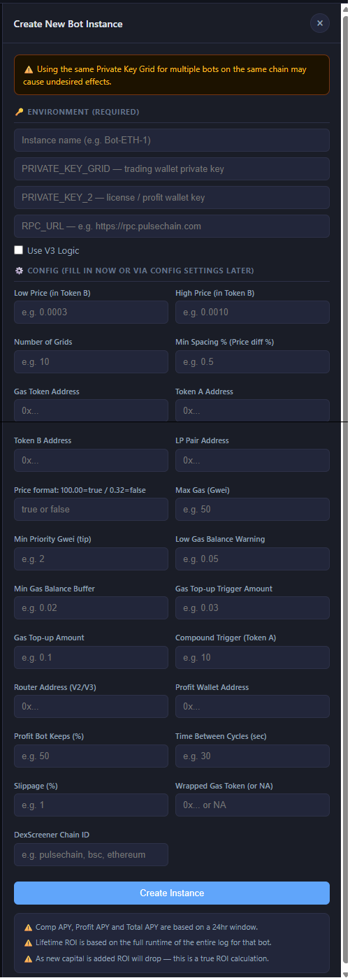 Create Instance Panel