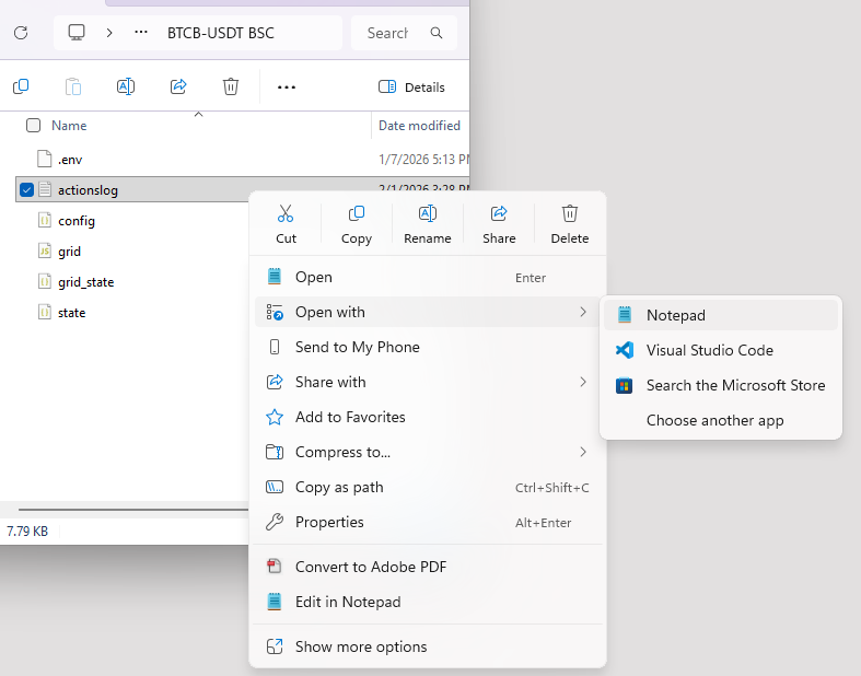 Opening actionslog